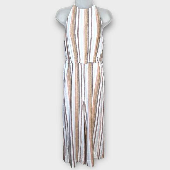 NWOT CLOTH & STONE linen/rayon Striped Summer Halter Cropped Jumpsuit Size Small - Picture 2 of 9